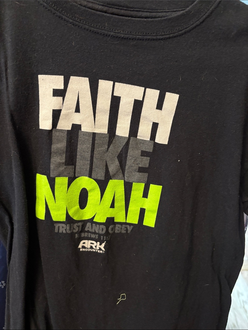 Gildan Black Long Sleeve "Faith Like Noah" Graphic Tee with Neon Green Accent